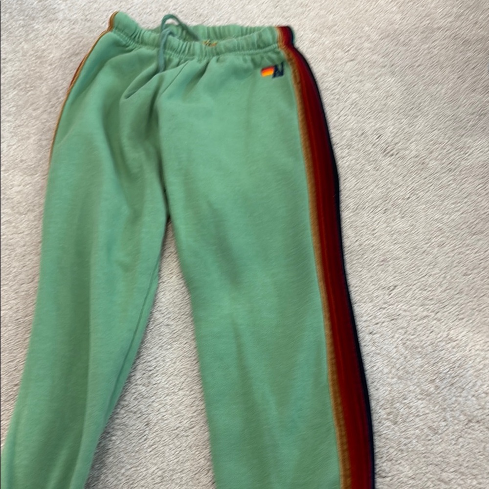 Aviator Nation Green and Red Sweatpants with Elastic Waistband